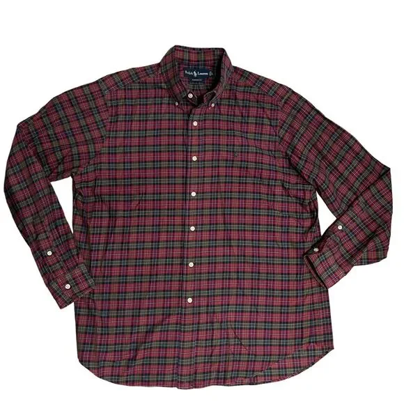 Ralph Lauren Shirt Mens L Red Plaid Button Down Green Holiday Cotton Festive - Picture 10 of 10